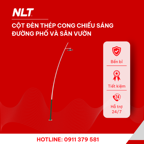 Cột đèn thép cong chiếu sáng đường phố và sân vườn