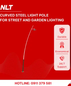 Curved steel light pole for street and garden lighting