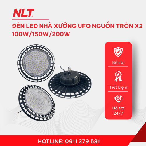Đèn LED nhà xưởng UFO nguồn tròn X2 100W/ 150W/ 200W