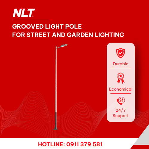 Grooved light pole for street and garden lighting