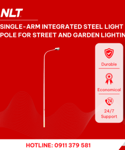 Single-arm integrated steel light pole for street and garden lighting