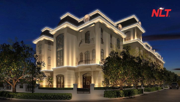 Chiếu sáng mặt dựng đúng lớp, đúng góc giúp công trình nổi bật mà vẫn êm mắt