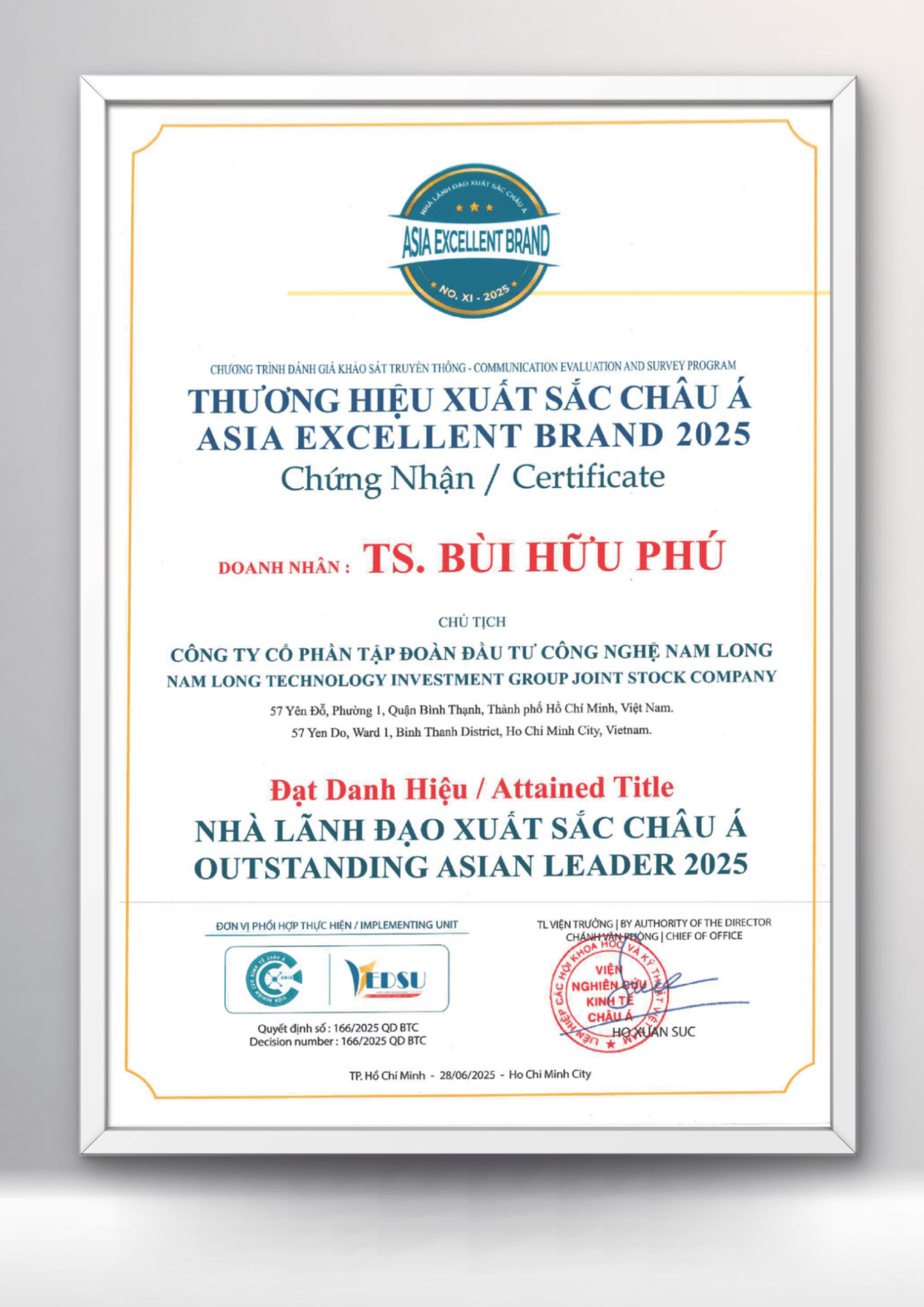 nlt group dat thuong hieu xuat sac chau a asia excellent brand 2025 2