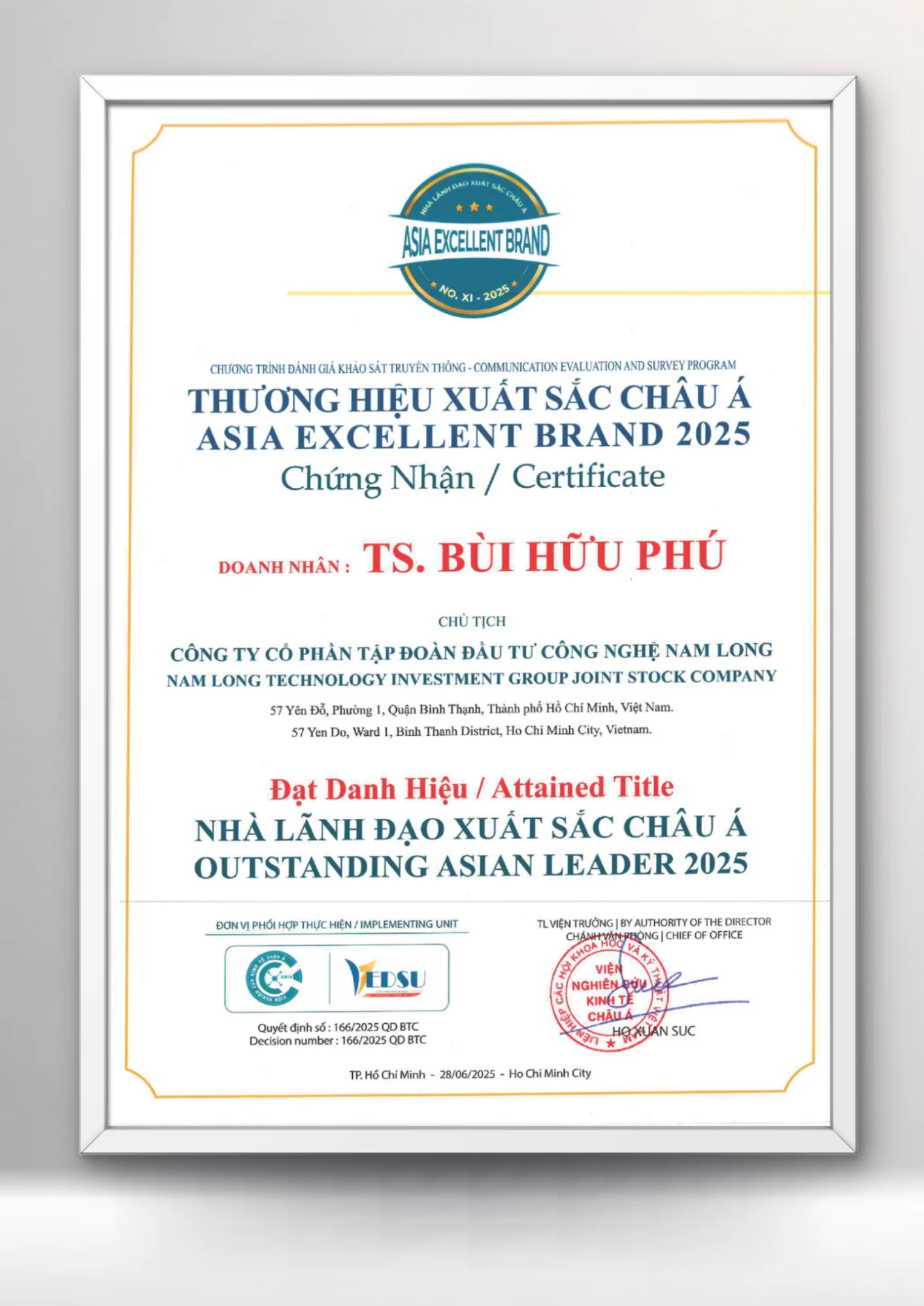 nlt group dat thuong hieu xuat sac chau a asia excellent brand 2025 2