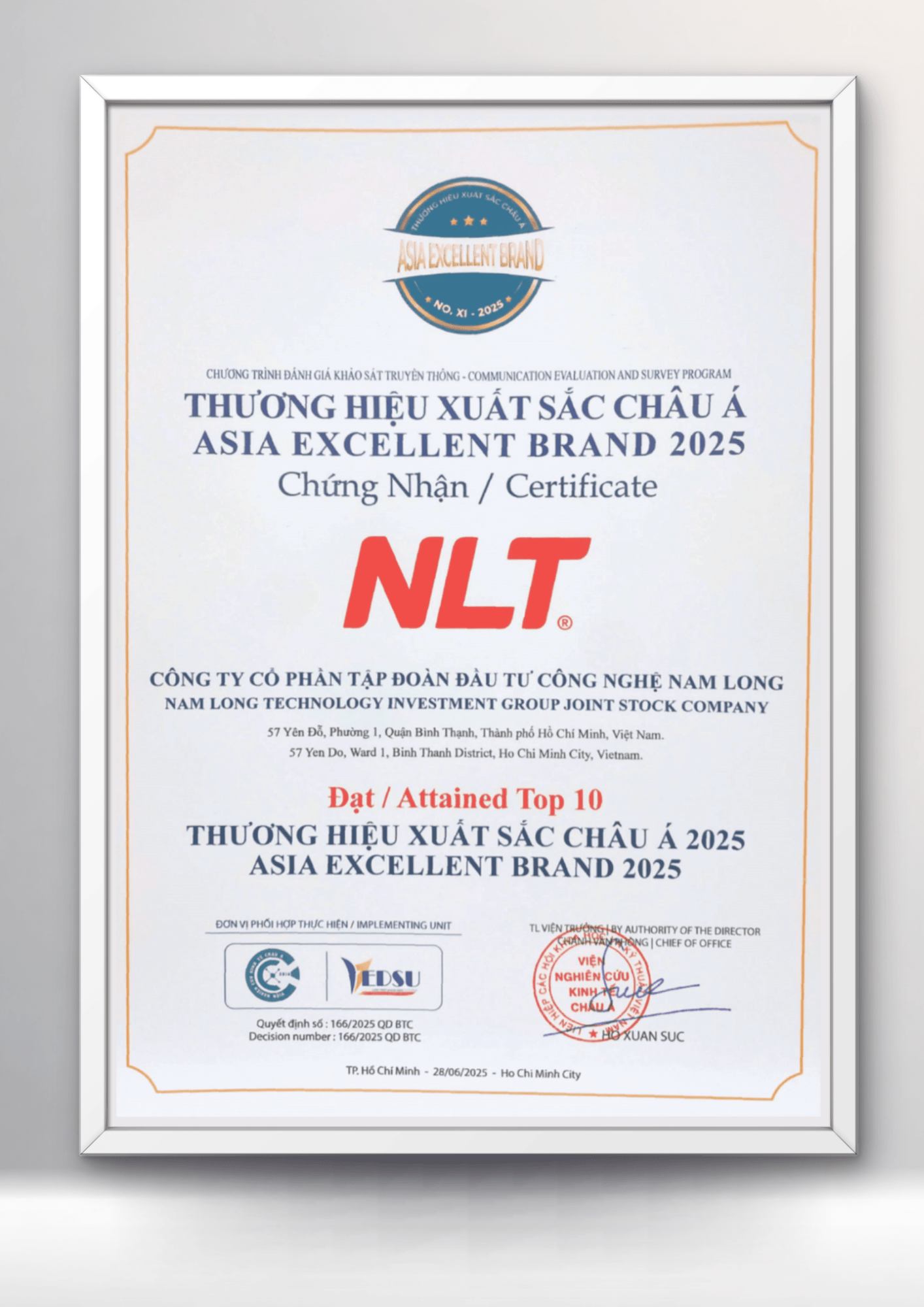nlt group dat thuong hieu xuat sac chau a asia excellent brand 2025