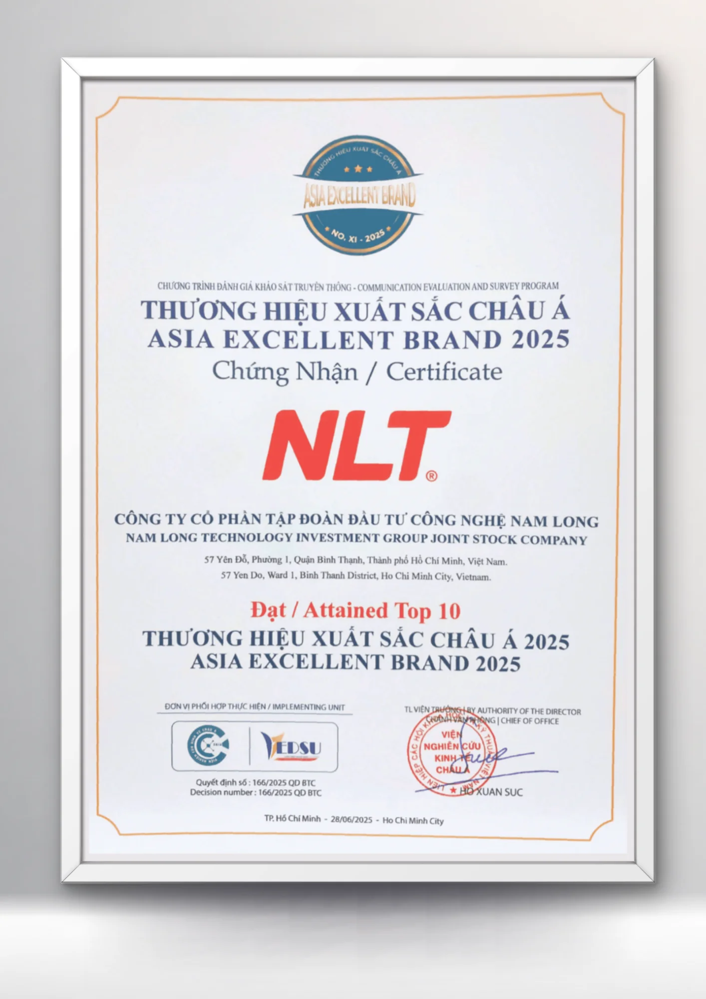 nlt group dat thuong hieu xuat sac chau a asia excellent brand 2025